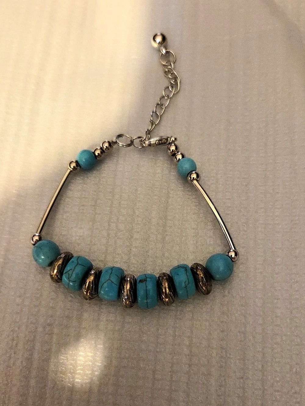 Silver & Turquoise Beaded Bracelet